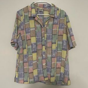 Allison Daley Color Block Floral Button Down